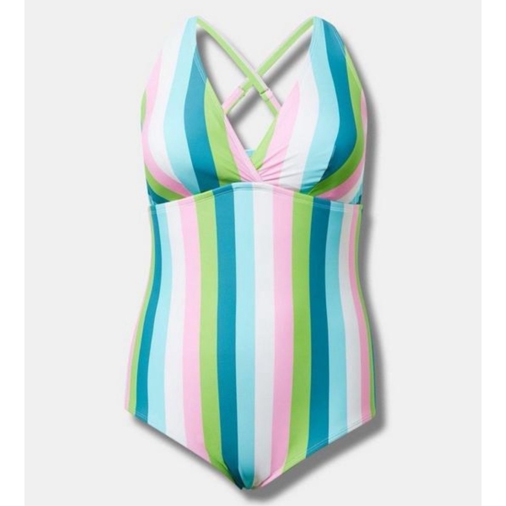 🆕 Striped Wireless Triangle One Piece Swimsuit 3 3X 22 24 NWT Torrid New!